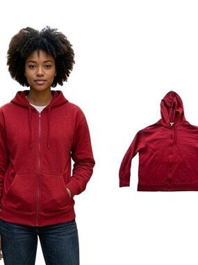 Terra & Sky Womens Hoodie Sweatshirt Size 0X (14W) Red Full-Zip Fleece Stretch